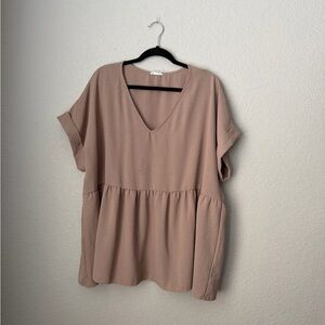 Chic Soul Tan V-Neck Blouse